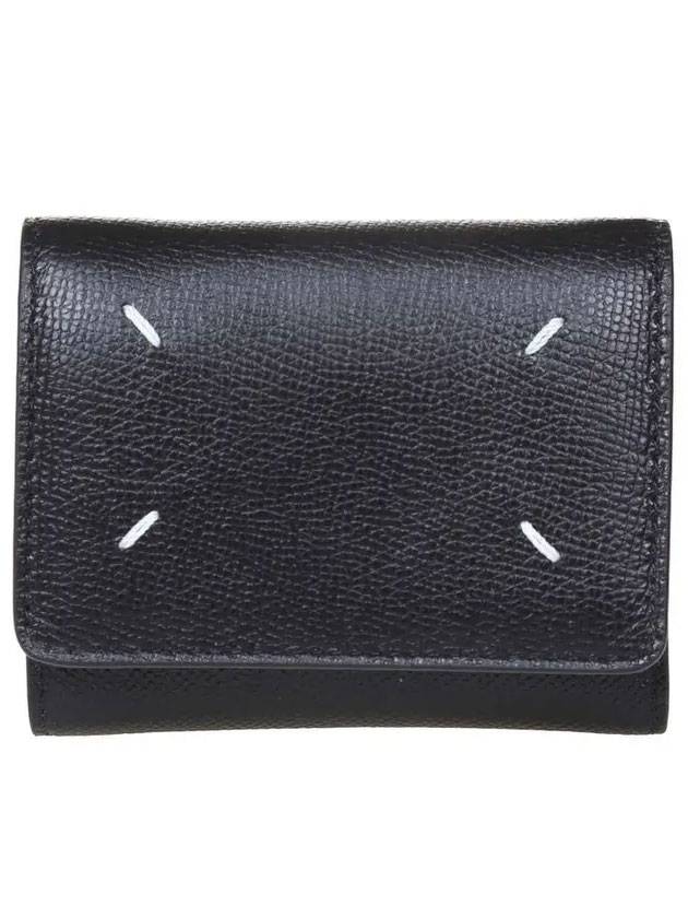 Stitch Leather Tri-Fold Half Wallet Black - MAISON MARGIELA - BALAAN 1