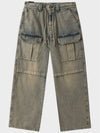 Dirty Washing Cargo String Denim Wide Pants Dusty Grey - NOIRER - BALAAN 10