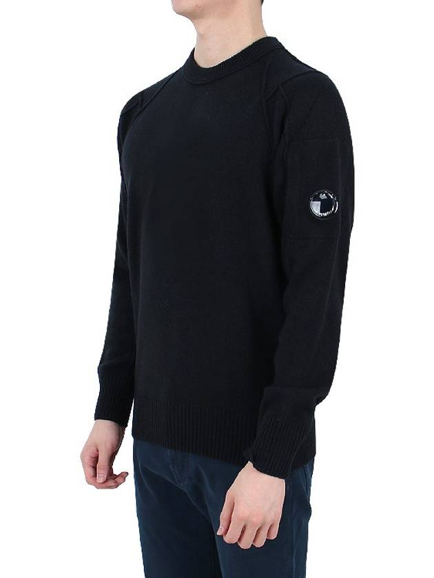 Lens Wappen Classic Crew Neck Wool Knit Top Black - CP COMPANY - BALAAN 4