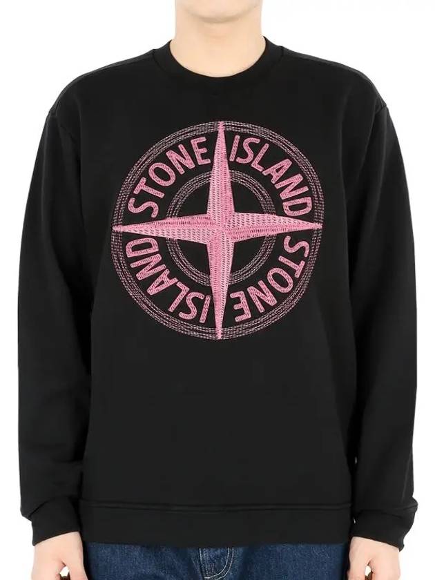 Garment Dyed Stitches Four Print Crewneck Sweatshirt Black - STONE ISLAND - BALAAN 3