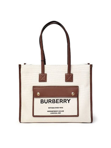 Freya Small Canvas Leather Tote Bag Natural Tan - BURBERRY - BALAAN 1