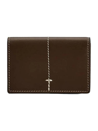 Men's Stitch Detail Calf Leather Card Wallet Brown - TOD'S - BALAAN 1