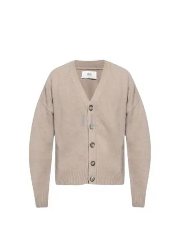 V-Neck Knit Wool Cashmere Cardigan Beige - AMI - BALAAN 2