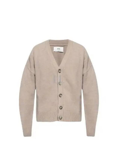 V-Neck Knit Wool Cashmere Cardigan Beige - AMI - BALAAN 2