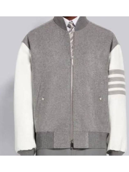 Men's Melton Wool 4-Bar Oversized Bomber Jacket Grey - THOM BROWNE - BALAAN 2