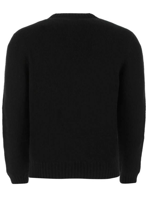 Embroidered Logo Wool Cashmere Crew Neck Knitted Sweater  Black - PRADA - BALAAN 3