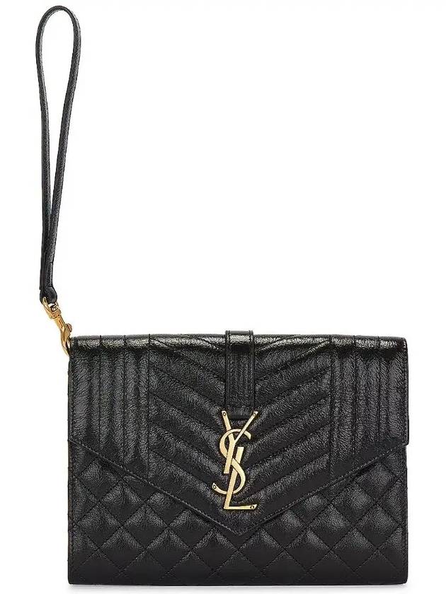 Monogram Envelope Flap Leather Clutch Bag Black - SAINT LAURENT - BALAAN 2