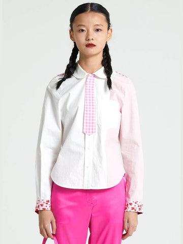 Flower Patchwork Tie Shirt Pink - RAWMANTICS - BALAAN 1