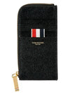 Stripe Zip Around Pebble Grain Leather Card Wallet Black - THOM BROWNE - BALAAN 2