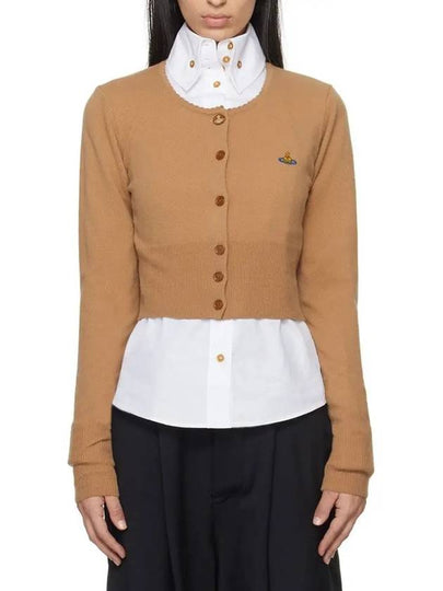 Bea ORB Embroidered Logo Crop Cardigan Brown - VIVIENNE WESTWOOD - BALAAN 2