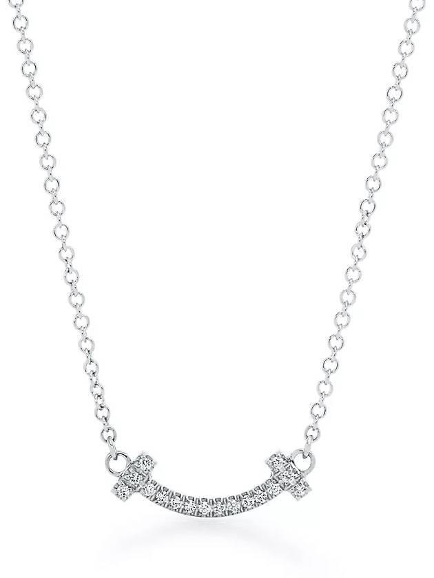 T Smile Pendant 18K Diamond Necklace Silver - TIFFANY & CO. - BALAAN 1