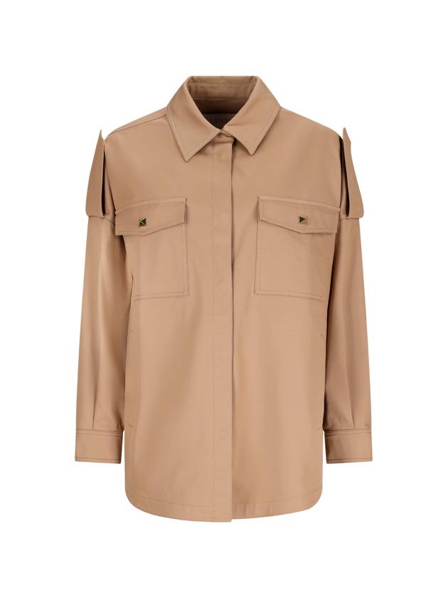 23 F W One Stud Overshirt in Stretch Cotton 3B3CIGR171M 0BG B0230963096 - VALENTINO - BALAAN 2