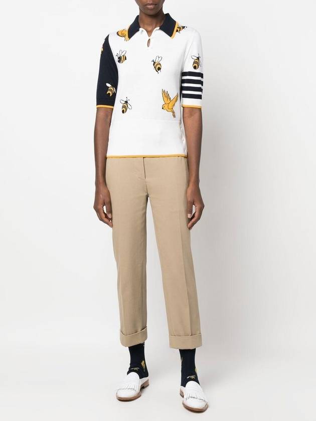 Fun-Mix Cotton Merino Birds and Bees 4-Bar Polo Shirt White - THOM BROWNE - BALAAN 3