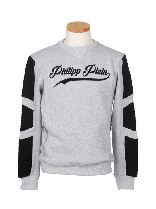 HM632449 000 1046 Melange Gray Black Patch Sweatshirt - PHILIPP PLEIN - BALAAN 2