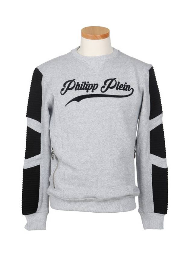 HM632449 000 1046 Melange Gray Black Patch Sweatshirt - PHILIPP PLEIN - BALAAN 1