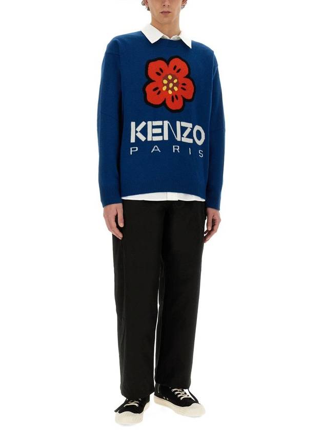 Boke Flower Merino Wool Knit Top Blue - KENZO - BALAAN 3