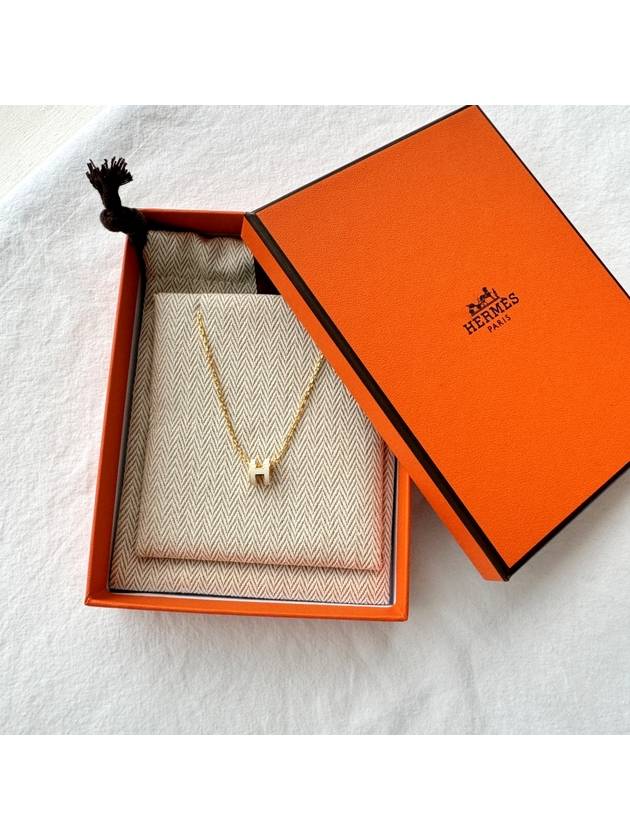 Mini Pop H Pendant Necklace Gold Blanc White - HERMES - BALAAN 9