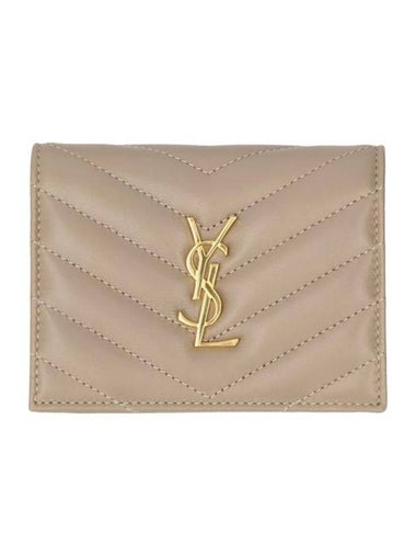 Casandra Matelasse Quilted Lambskin Flap Card Wallet Beige - SAINT LAURENT - BALAAN 1