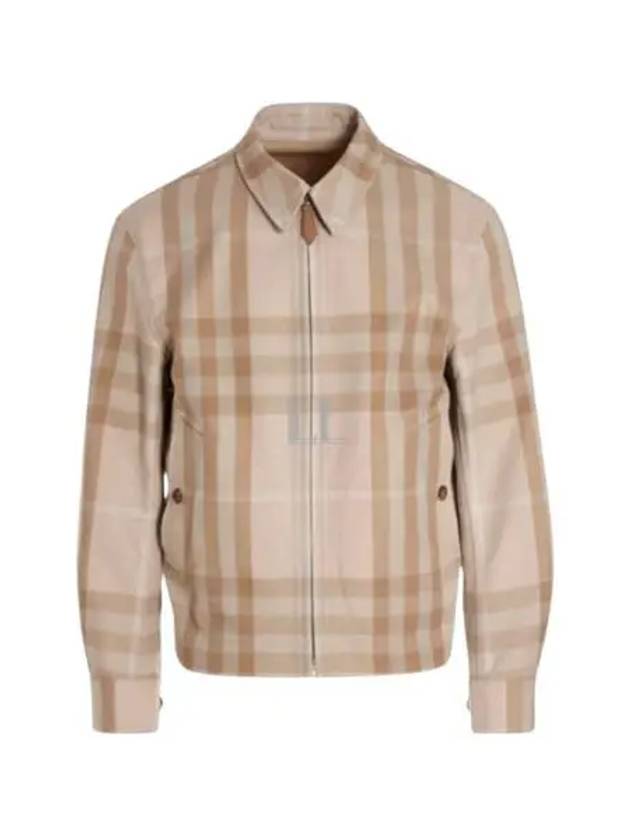 Men's Reversible Check Cotton Collar Zip-Up Jacket Beige - BURBERRY - BALAAN 2