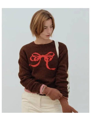 RIBBON JACQUARD KNIT BROWN - BENSIMON - BALAAN 1