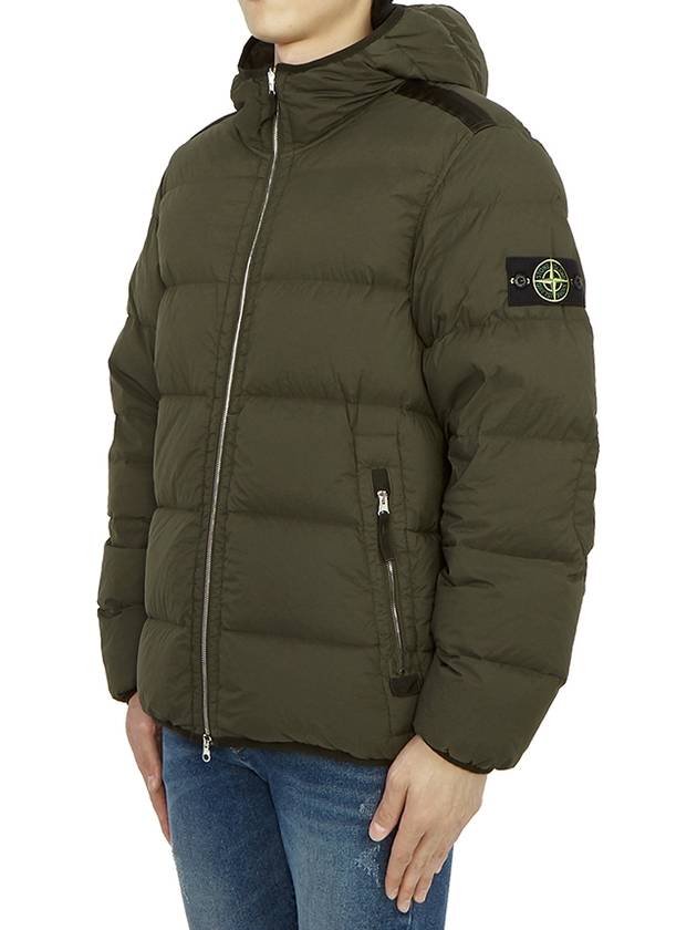 Seamless Logo Nylon Hooded Down Jacket Olive - STONE ISLAND - BALAAN 4