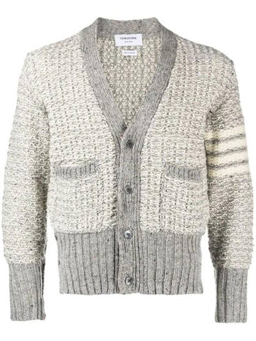 Mohair Tweed 4-Bar Classic V-neck Cardigan Light Grey - THOM BROWNE - BALAAN 1