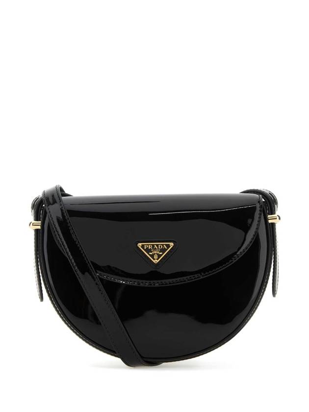 Logo Plaque Leather Cross Bag Black - PRADA - BALAAN 1