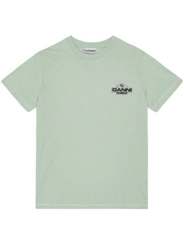 Logo Print Relaxed Fit Short Sleeve T-Shirt Aqua Form - GANNI - BALAAN 1