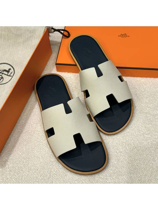 Men's Izmir Sandals Calfskin Absong White Navy - HERMES - BALAAN 1