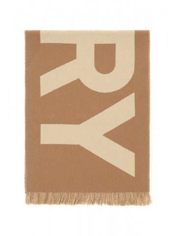 Logo Fringe Wool Scarf Birch Brown - BURBERRY - BALAAN 1