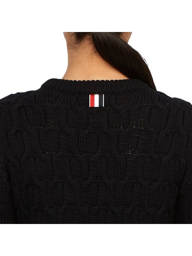 Merino Crisscross Cable Stitch Crewneck Knit Top Navy - THOM BROWNE - BALAAN 9