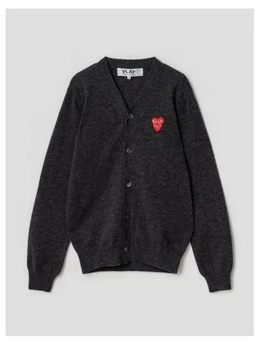 Men s Double Red Heart Wappen Spring Fall Cardigan Gray Domestic Product GM0023011140988 - COMME DES GARCONS PLAY - BALAAN 1