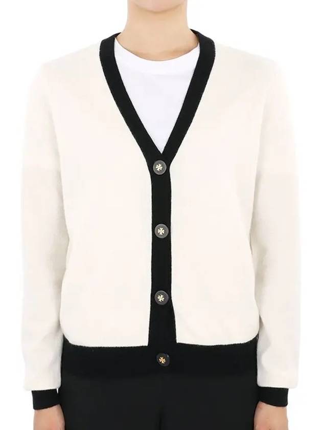 V-Neck Cashmere Cardigan Ivory - TORY BURCH - BALAAN 3