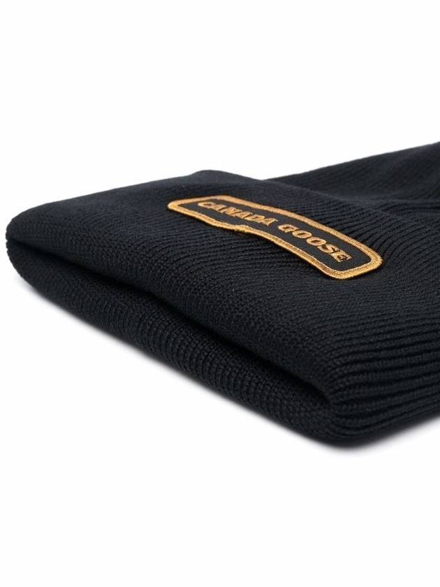 Logo Patch Wool Beanie Black - CANADA GOOSE - BALAAN 3