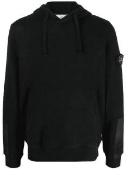 Logo Patch Brushed Cotton Hoodie Black - STONE ISLAND - BALAAN 2