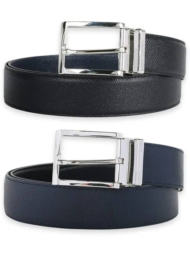 Square Reversible Leather Belt Black Navy - SALVATORE FERRAGAMO - BALAAN 3