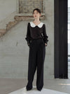 Contrast Collar Blouse Black - YOUNESS - BALAAN 3