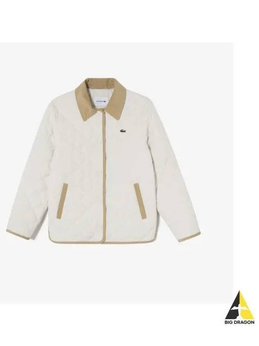 Women s Corduroy Collar Quilted Jumper Ivory - LACOSTE - BALAAN 1