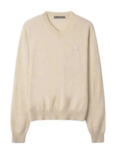 Face Logo V-Neck Knit Top Oatmeal Beige - ACNE STUDIOS - BALAAN 2