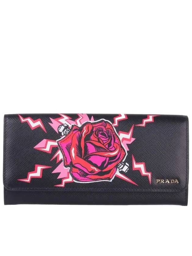 Rose Saffiano Leather Long Wallet Black - PRADA - BALAAN 2