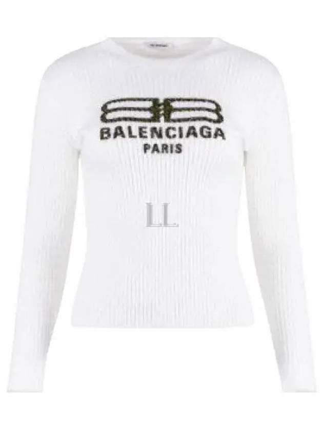 BB Logo Crew Neck Knit Top White - BALENCIAGA - BALAAN 2