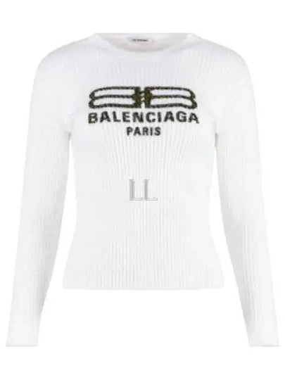 BB Logo Crew Neck Knit Top White - BALENCIAGA - BALAAN 2