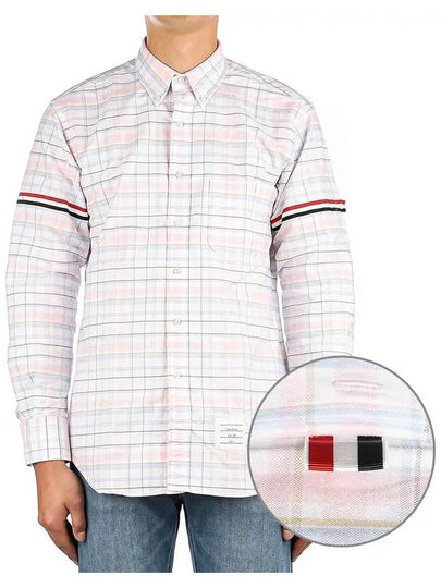 Men's Plaid Three Stripes Armband Oxford Long Sleeve Shirt Light Pink - THOM BROWNE - BALAAN 2