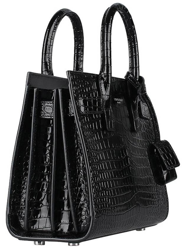 Sac De Jour Nano in Embossed Crocodile Shiny Leather Tote Bag Black - SAINT LAURENT - BALAAN 5