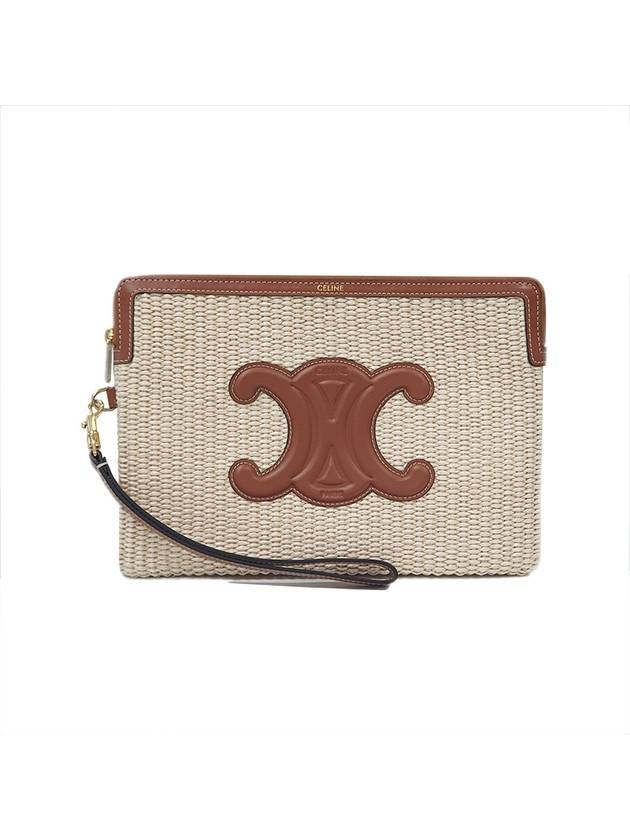 Triomphe Raffia Effect Small Pouch Bag Tan Natural - CELINE - BALAAN 2