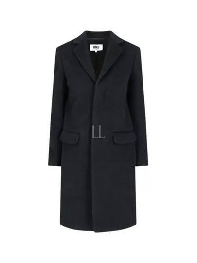 Embroidered Logo Virgin Wool Mohair Blend Single Coat Black - MAISON MARGIELA - BALAAN 2