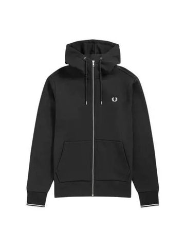 Fred Perry Hooded Zip Through Sweatshirt Black - FRED PERRY - BALAAN 1