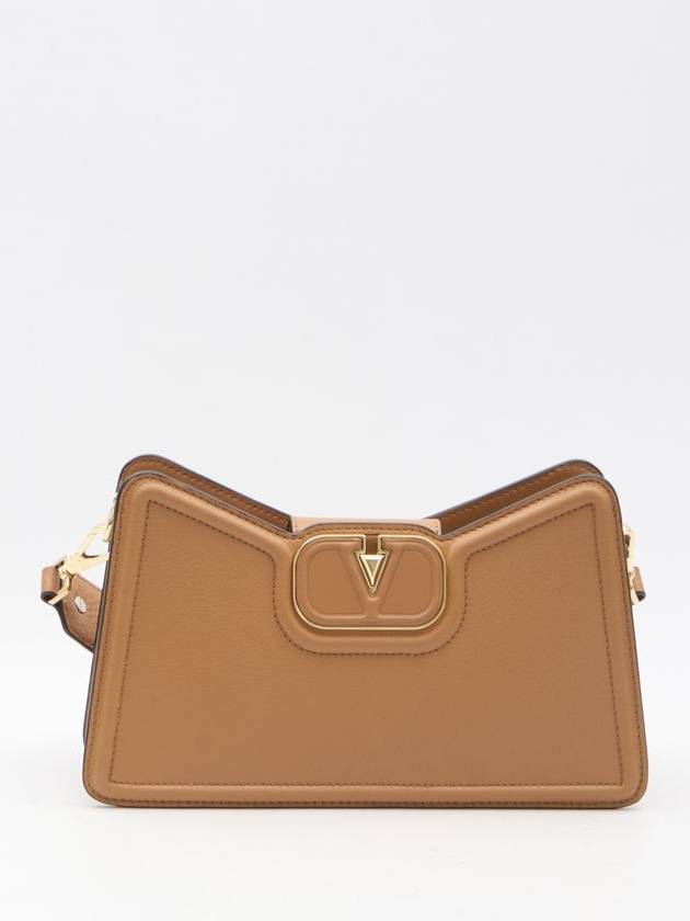 V logo grainy leather shoulder bag brown - VALENTINO - BALAAN 2