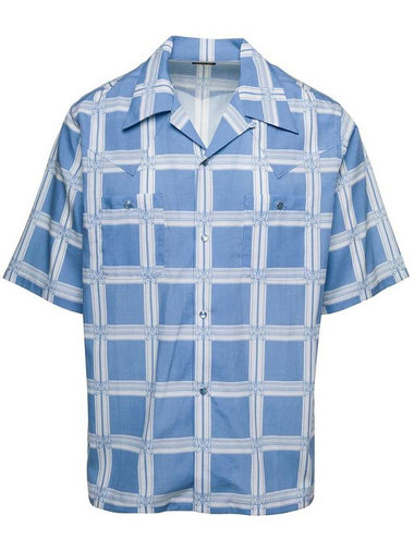 Light Blue Bowling Shirt With All-Over Graphic Print In Cotton Blend Man - NEEDLES - BALAAN 1