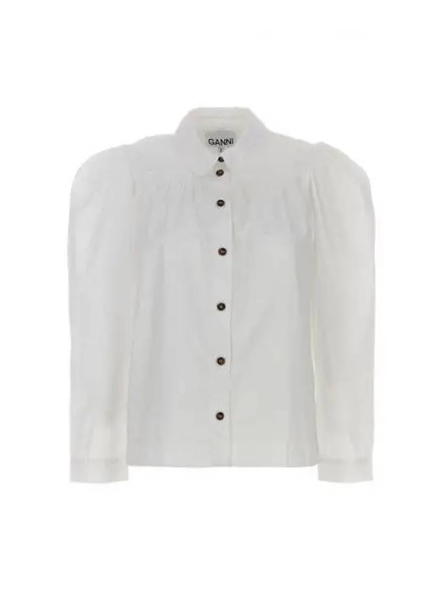 Cotton Poplin Long Sleeve Shirt White - GANNI - BALAAN 2